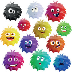 Set of cheerful monsters microbes, furry character, with the manifestation of different emotions, emoji, flat cartoon style. © Tati