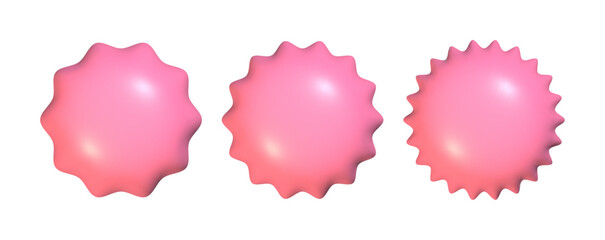 3d starburst badge set. Realistic glossy pink button. Empty sale sticker