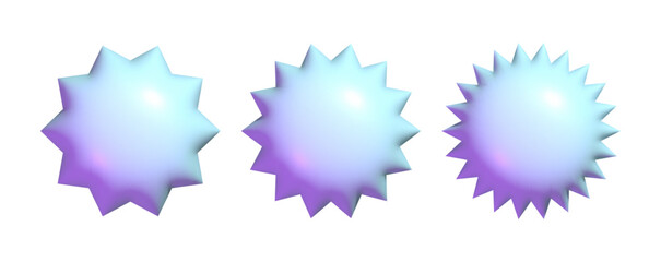 3d starburst badge set. Realistic glossy blue button. Empty sale sticker