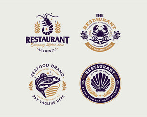 Obraz premium Set vintage bundle classic seafood restaurant logo design for business company