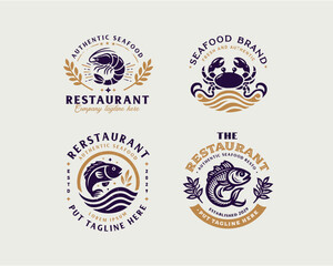 Set vintage bundle classic seafood restaurant logo design for business company