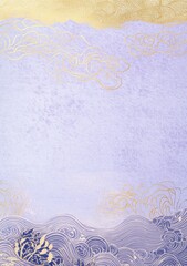 A serene abstract design featuring waves and clouds in soft colors.