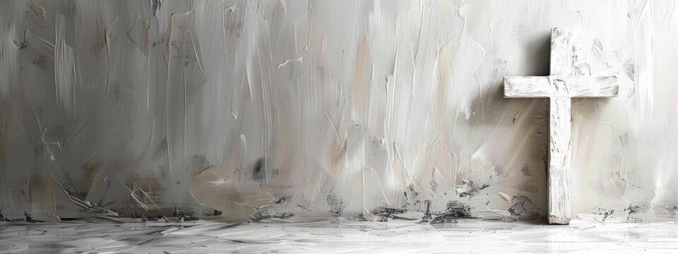 Abstract grunge Christian cross painted on gray background.