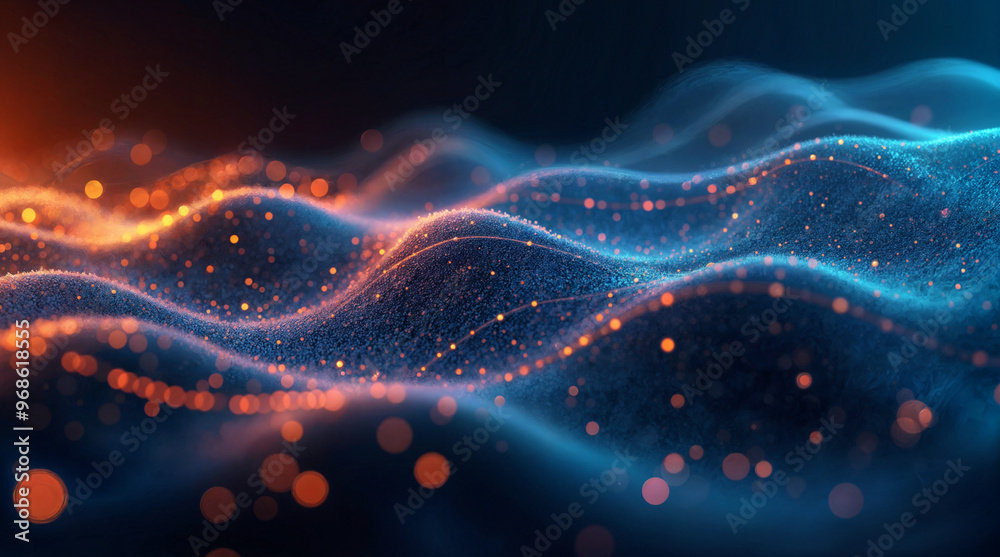 Poster digital wave background with shimmers and bokeh generative ai