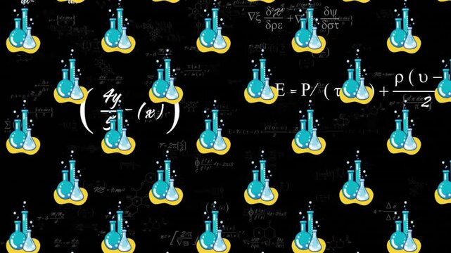 Animation of mathematical data processing over black background