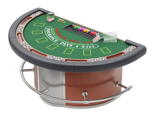 Casino blackjack table isolated on white background - 3D illustration
