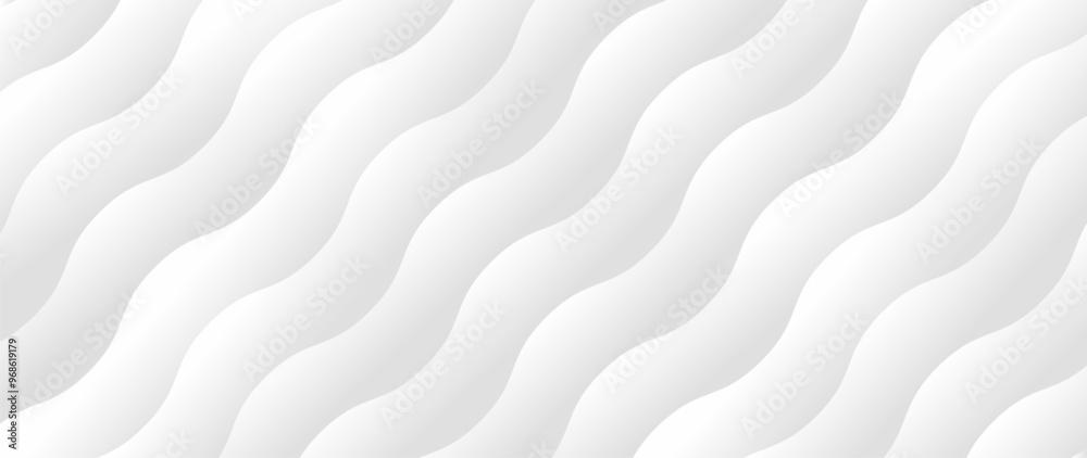 Wall mural white 3d wavy lines stripes texture with soft light and shadow. minimal wave curve pattern collectio