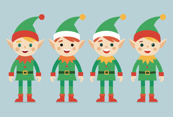 Fototapeta premium Festive Christmas elves and Holiday Icons Vector Illustration Set