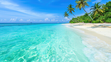 Naklejka premium Tropical beach with crystal clear turquoise waters and palm trees