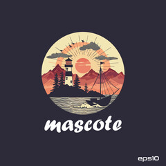 natural view japanese style mascot, vector, logo, character, cartoon, illustration, eps10