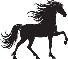 Black silhouette of a grazing horse isolated on a white background. Concept of a wild animal illustration, minimalist style, equine art. Print, icon, logo