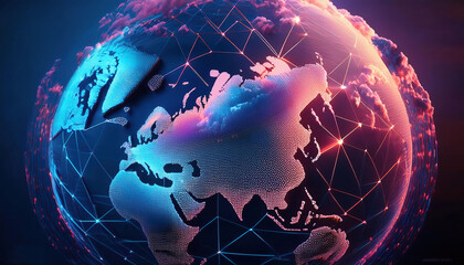 Fototapeta premium Digital Global World MapTechnology background 3d&nbsp;rendering