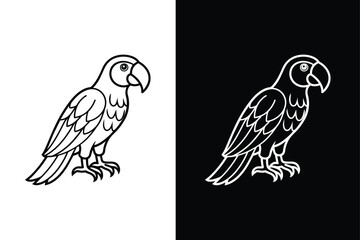 Flat Line Parrot Icon. Elegant Animal Logo Illustration