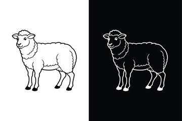 Modern Sheep Icon. Line Art Silhouette in Vector Style