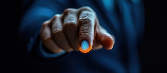 Finger Pointing at a Blue Light