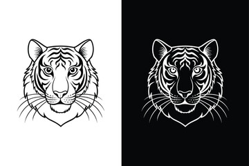 Simple Tiger Head Silhouette. Vector Icon Illustration