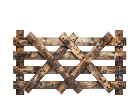 Wooden barricade with crisscross design on a transparent background.
