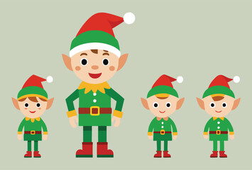 Festive Christmas elves and Holiday Icons Vector Illustration Set