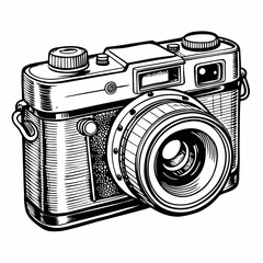 Vintage Camera Illustration in Black and White with Detailed Design