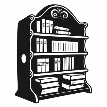 recommend clip art: A black bookcase with many books on it