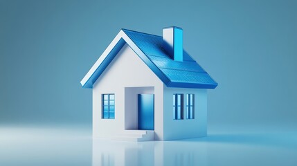 Glossy house icon on a clean white background. A modern symbol representing home, with reflective surfaces and smooth gradients.