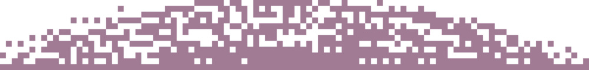 Pixel banner. Header, footer color layout with mosaic edges. Horizontal title tag with pixels. Label pixelated decoration advertising vector elements. Rectangular dotted shape isolated 