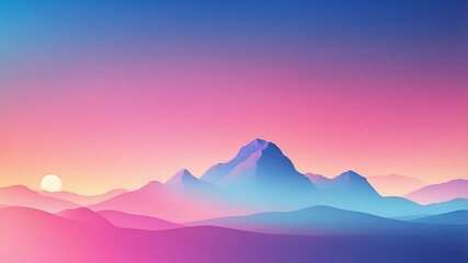 Fototapeta premium Vibrant Sunrise Over Serene Mountains – Minimalist Digital Landscape Art