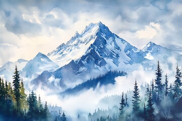 Obraz premium landscape mountain natural scene illustration