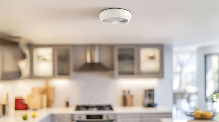 Smoke Alarm on a Ceiling of a Spacious Kitchen