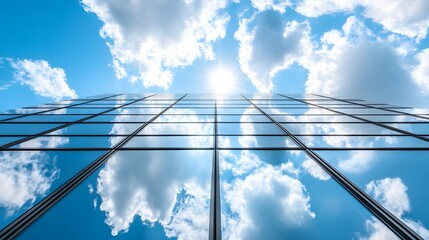 Clouds Reflecting in Glass Facade of a Modern Building