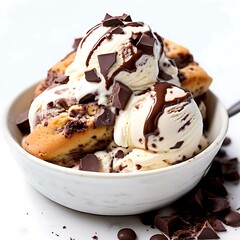 Chocolate Chip Ice Cream with Chocolate Sauce and Chocolate Pieces