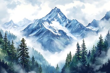 Fototapeta premium landscape mountain natural scene illustration