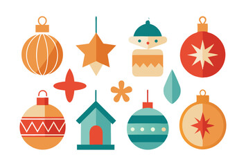 Fototapeta premium Colorful Christmas Ornaments modern Flat Vector Illustration Set
