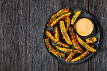 bbq corn ribs on a plate, top view