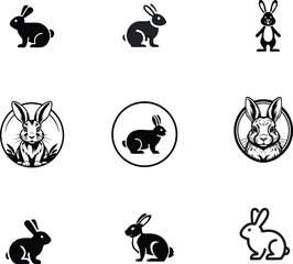 Naklejka premium Clip art icon rabbit on two isolated on white background. Vector illustration.