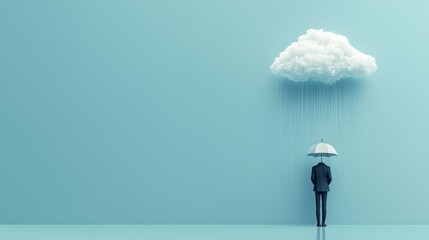 Contemplating Dysthymia: Minimalist Image of a Person Under Rain Cloud Symbolizing Chronic Sadness