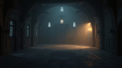 Obraz premium alone in the backrooms liminal space 3d render