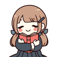 Girl Closes Eyes Hugging Book. Cute girl with book. Book lover.