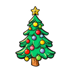 Little cute cartoon christmas tree with star isolated on transparent background.
