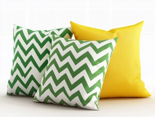 Colorful Zigzag Green and Yellow Pillows on Transparent Background