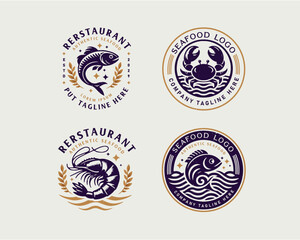 Fototapeta premium Set vintage bundle classic seafood restaurant logo design for business company