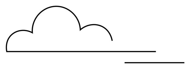 Simple black outline of a cloud above two horizontal lines. Ideal for weather, technology, communication, minimalism, modern art. Linear vector style. Suitable for clean, modern, and abstract design