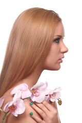 portrait of beautiful girl with make-up with orchid