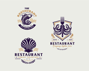 Obraz premium Set vintage bundle classic seafood restaurant logo design for business company