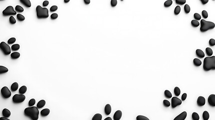 Black Paw Prints Arranged in a Frame on a White Surface