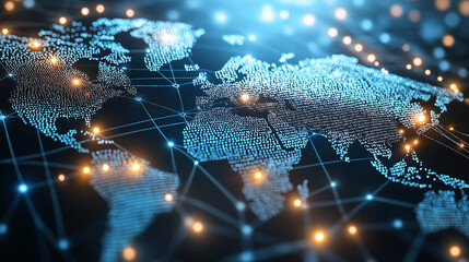 Futuristic technology interface with glowing wold map patterns : technology Theme