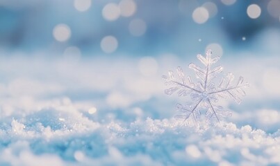 Beautiful snowflake with white and blue background, animation style, cartoon style, close-up of a large ice crystal flower