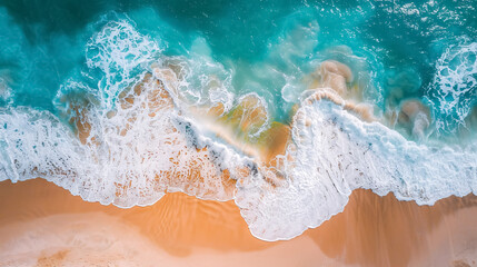 Aerial view of summer ocean and beach shoreline.