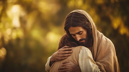 Jesus embracing a person in need	