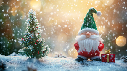 Obraz premium cute Santa Claus gnome merry christmas and happy new year background